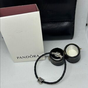 Pandora 14K Gold & Sterling Charm with 3 Black Diamonds & Bracelet